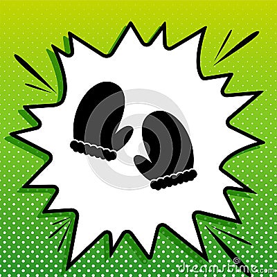 Gauntlet sign illustration. Black Icon on white popart Splash at green background with white spots. Illustration Cartoon Illustration