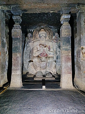 Gautam Buddha statue in Ajanta caves world famous Rockcut structure Editorial Stock Photo