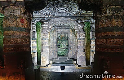 Gautam Buddha statue in Ajanta caves world famous Rockcut structure Editorial Stock Photo