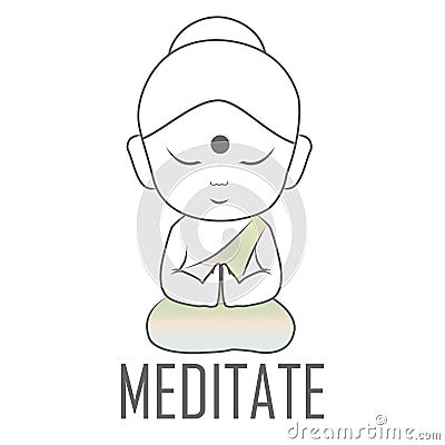 Gautama buddha sitting in lotus position with a message to Meditate Vector Illustration