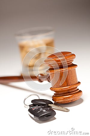 Gavel, Alcoholic Drink & Car Keys Stock Photo