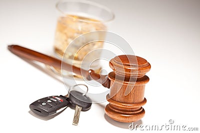 Gavel, Alcoholic Drink & Car Keys Stock Photo