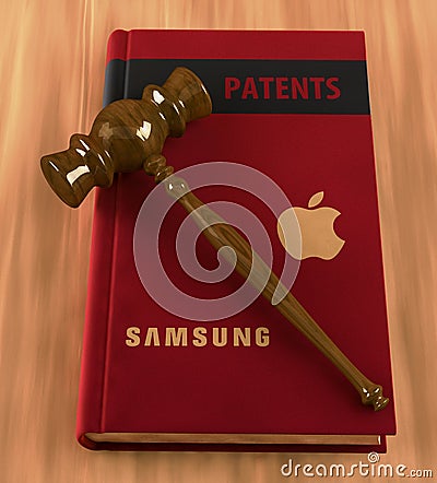 Gavel on a book of patents Cartoon Illustration