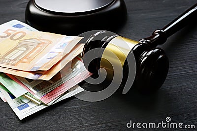 Gavel and euro banknotes. Bail bond or penalty in EU. Stock Photo