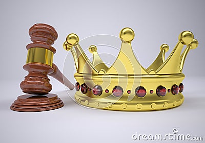 Gavel and gold crown Stock Photo