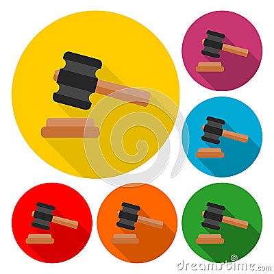 Gavel icons set with long shadow Stock Photo