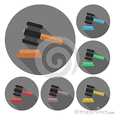 Gavel icons set with long shadow Stock Photo