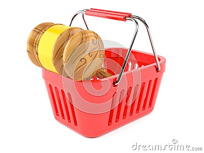 Gavel inside shopping basket Cartoon Illustration