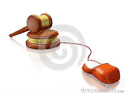 Gavel Mallet and Computer Mouse Cartoon Illustration