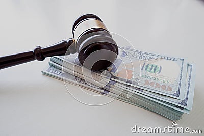 Gavel over money Stock Photo