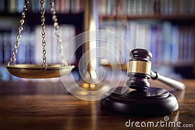 Gavel, scales of justice and law books Stock Photo