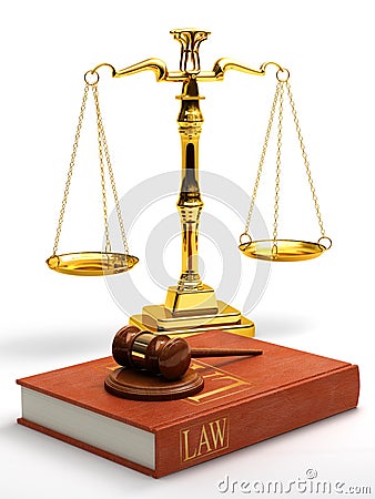 Gavel, scales and law book Stock Photo