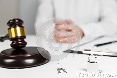 Gavel wooden and house for home buying or selling of bidding Stock Photo