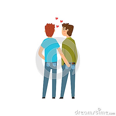 Gay couple, lgbt men in love, back view cartoon vector Illustration Vector Illustration