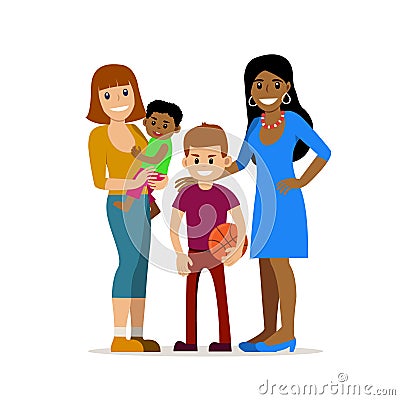 Gay couples with kids Vector Illustration