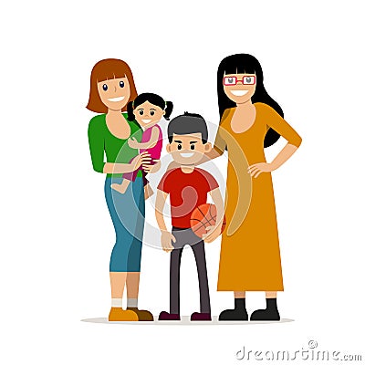 Gay couples with kids Vector Illustration