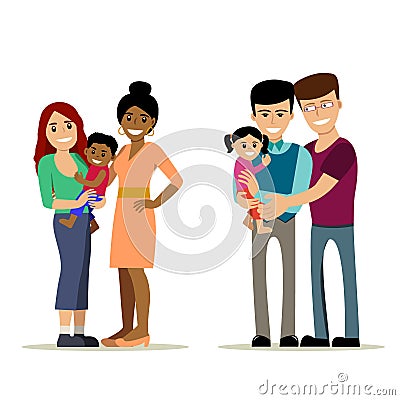 Gay couples with kids Vector Illustration