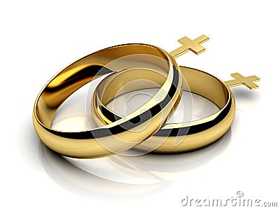 Gay female wedding rings in 3D Stock Photo