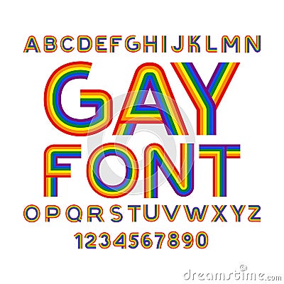 Gay font. Rainbow letters. LGBT ABC for Symbol of gays and lesbians. Alphabet of bisexual and transgender people Vector Illustration