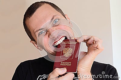 Gay holding a Russian passport Stock Photo