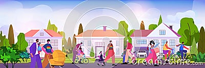 gay lesbian families walking with children transgender love LGBT community concept horizontal Vector Illustration