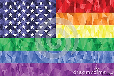 Gay and Lesbian rainbow flag in poly art icon with united states element Vector Illustration