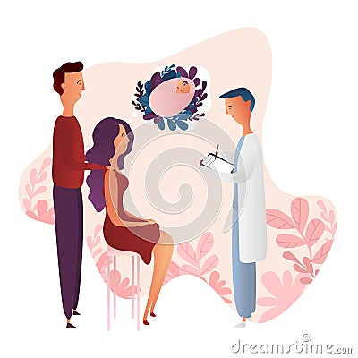 Men and women plan a pregnancy with a man doctor Vector Illustration