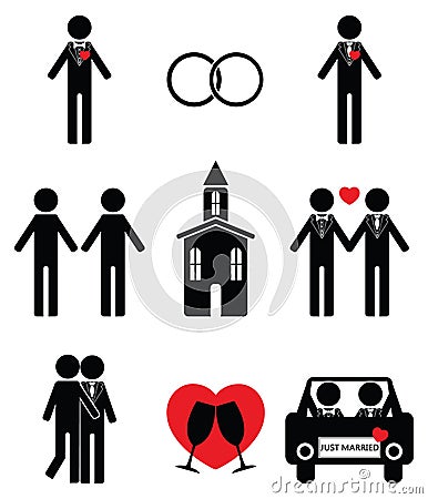 Gay man wedding 2 icons set Vector Illustration