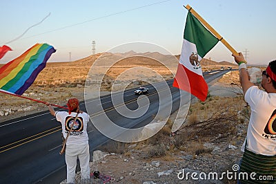 Gay and mexican flags with police patrol Editorial Stock Photo