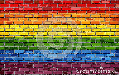 Gay pride flag on a brick wall Vector Illustration