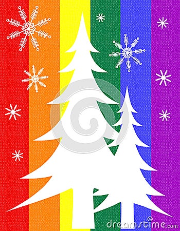 Gay Pride Flag Christmas Tree Card Cartoon Illustration