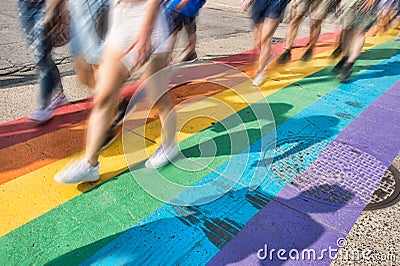 Gay pride flag crosswalk Editorial Stock Photo