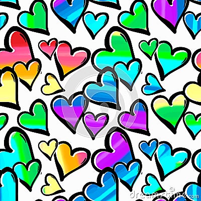 Gay pride rainbow colored hearts seamless pattern. Vector Illustration