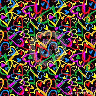 Gay pride rainbow colored hearts seamless pattern. Vector Illustration