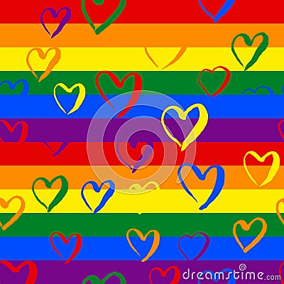 Gay pride rainbow colored pattern with hearts Vector Illustration