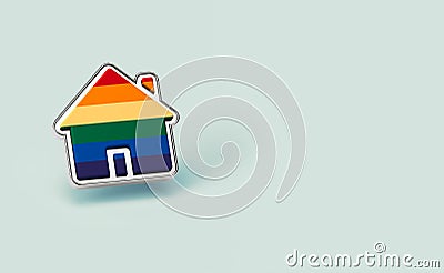 Gay pride rainbow in a silver home shape pin isolated on pastel green background. Copy space included. LGBTQ people right to live Stock Photo