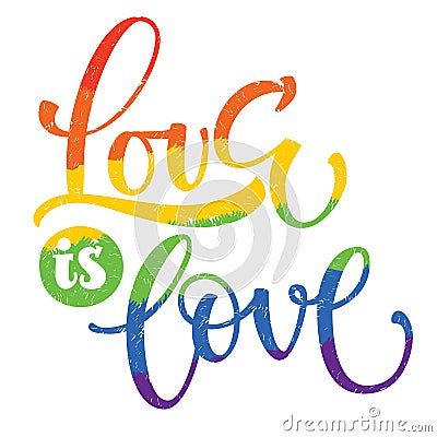 Gay Pride rainbow text Love is Love Vector Illustration