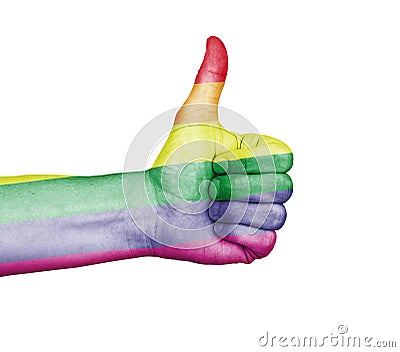 Gay Pride Rainbow - Thumbs Up Approval Stock Photo