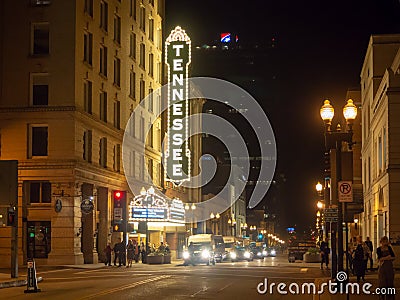 Gay Street, Knoxville, Tennessee, United States of America: [Night life in the center of Knoxville] Editorial Stock Photo