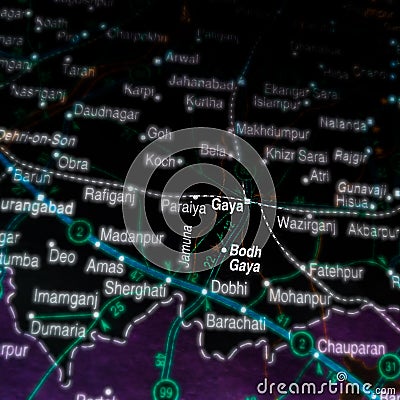 gaya city name displayed on geographic map in India Stock Photo