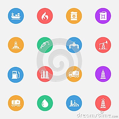 Gaz and fuel vector flat icons on the color substrate set of 16 Vector Illustration