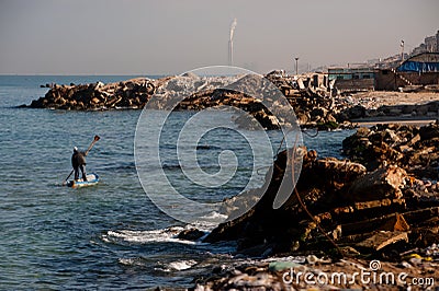 Gaza Fisherman and Shoreline Editorial Stock Photo