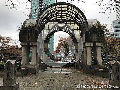 Gazebo Structure near Garden in Downtown Buildings in Vancouver, British Columbia Editorial Stock Photo