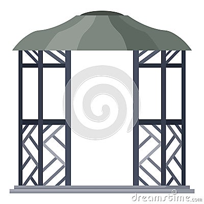 Gazebos pergola style. Architecture wooden bower flat cartoon icon. Pavilion structure, city park or gardens area Vector Illustration