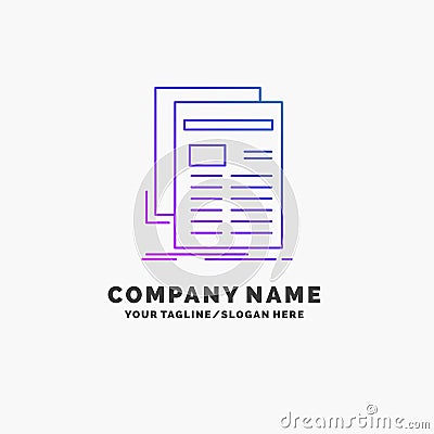 Gazette, media, news, newsletter, newspaper Purple Business Logo Template. Place for Tagline Vector Illustration