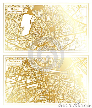 Gaziantep and Gebze Turkey City Map Set Stock Photo