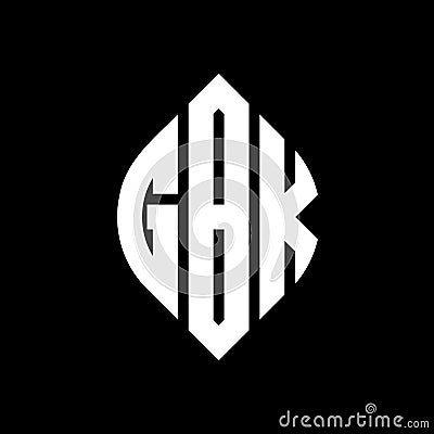 GBK circle letter logo design with circle and ellipse shape. GBK ellipse letters with typographic style. The three initials form a Vector Illustration