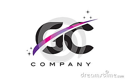 GC G C Black Letter Logo Design with Purple Magenta Swoosh Vector Illustration