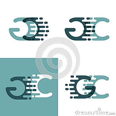 GC letters logo with accent speed in gray and dark green Vector Illustration