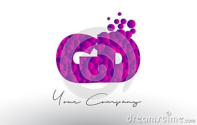 GD G D Dots Letter Logo with Purple Bubbles Texture. Vector Illustration